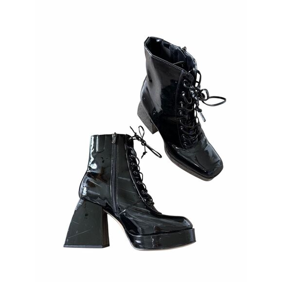 Sam Edelman Circus NY Black Patent Leather Heeled Boots Size 8 Retro Style - Picture 3 of 10